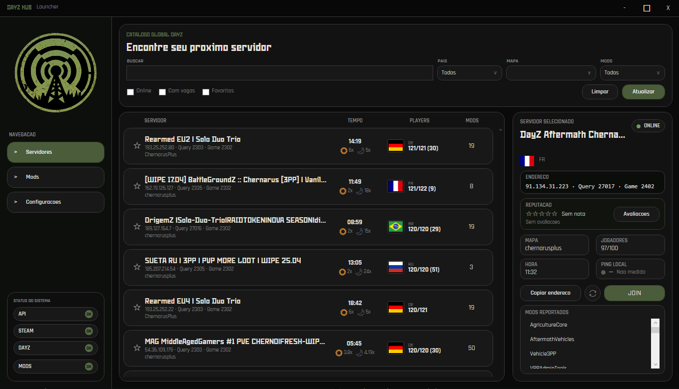 Preview da interface do launcher DayZHub